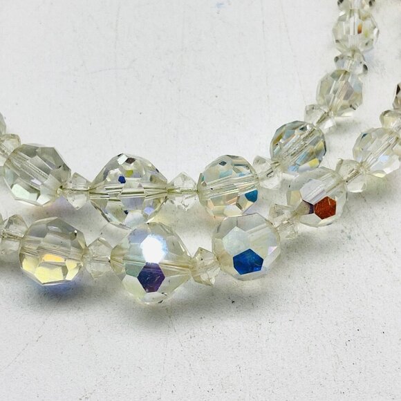 Vintage Double Strand Aurora Borealis Necklace Silver Tone Bling Sparkle READ - Picture 5 of 9